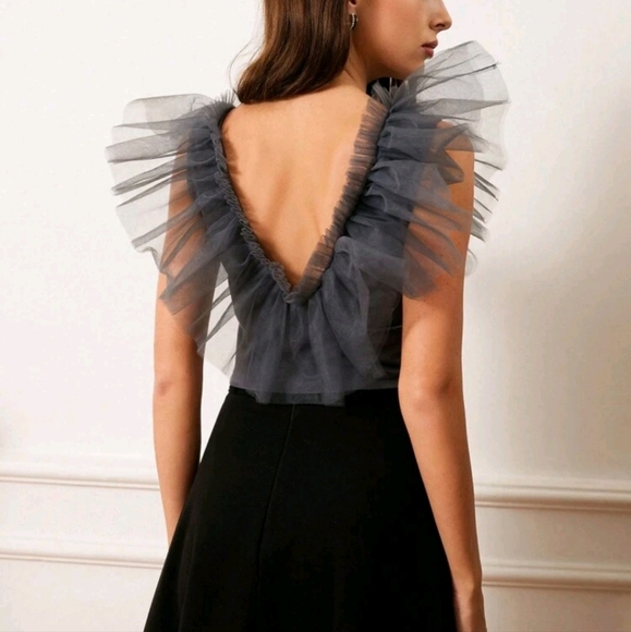 Romantic V-Neck Layered Ruffle Mesh Blouse For Women - Picture 2 of 4